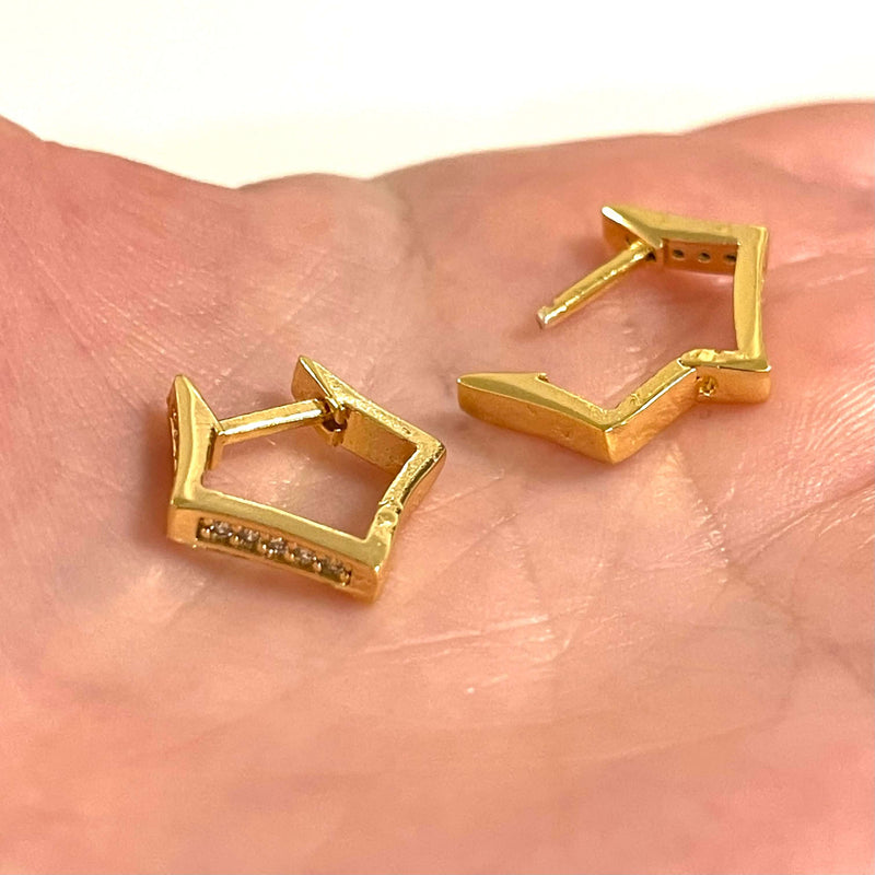 24Kt Gold Plated Brass Leverback Micro Pave Earrings, 16x16mm Gold Plated Leverback Earring Hoops