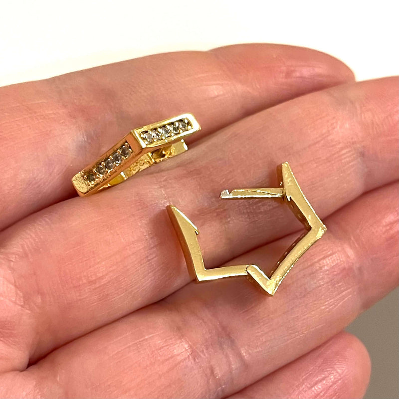 24Kt Gold Plated Brass Leverback Micro Pave Earrings, 16x16mm Gold Plated Leverback Earring Hoops