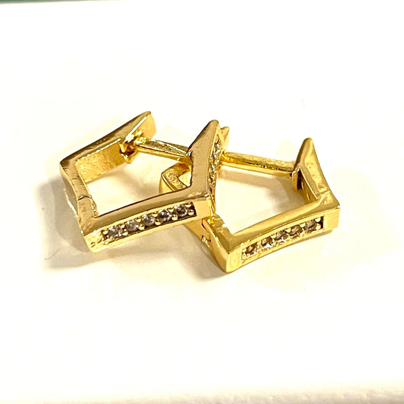 24Kt Gold Plated Brass Leverback Micro Pave Earrings, 16x16mm Gold Plated Leverback Earring Hoops