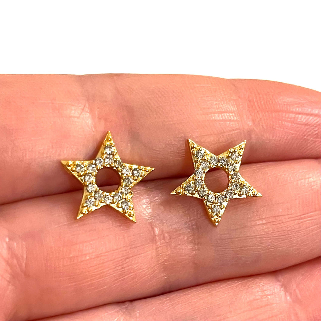 24Kt Gold Plated Micro Pave Brass Star Charms, Gold Star Charms, 2 pcs in a pack