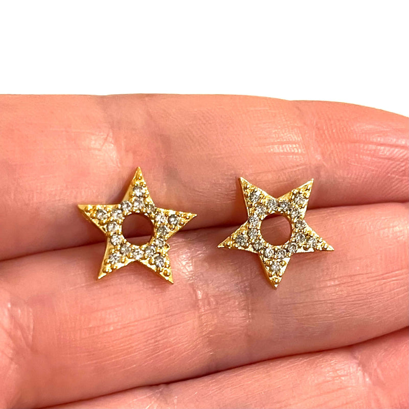 24Kt Gold Plated Micro Pave Brass Star Charms, Gold Star Charms, 2 pcs in a pack