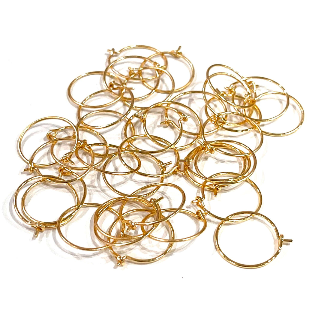 6 Pcs, 24Kt Gold Plated Earring Hoops, 15mm, Gold Plated Earring,