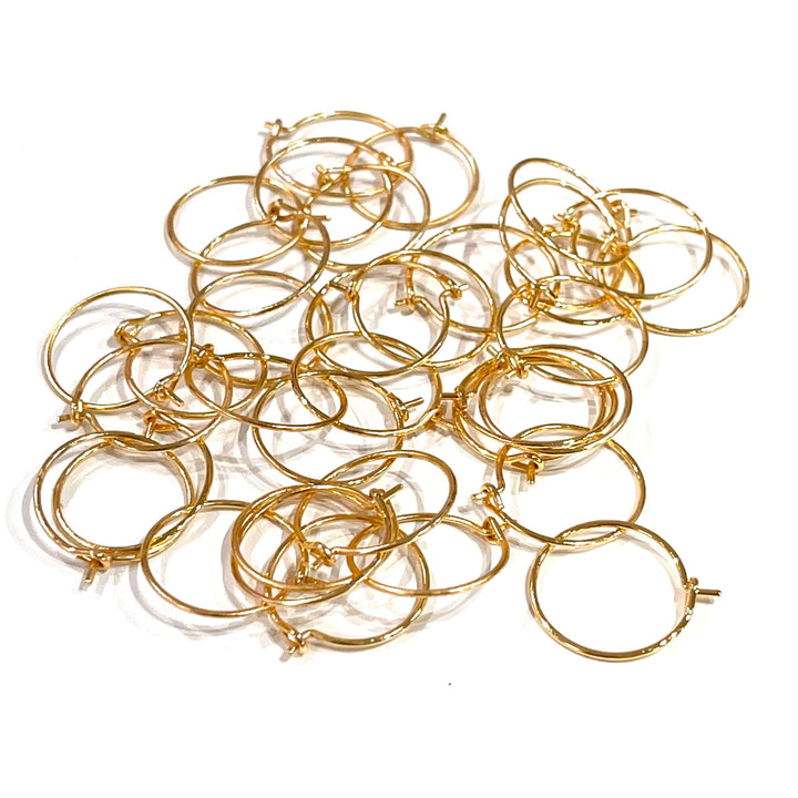 6 Pcs, 24Kt Gold Plated Earring Hoops, 15mm, Gold Plated Earring,