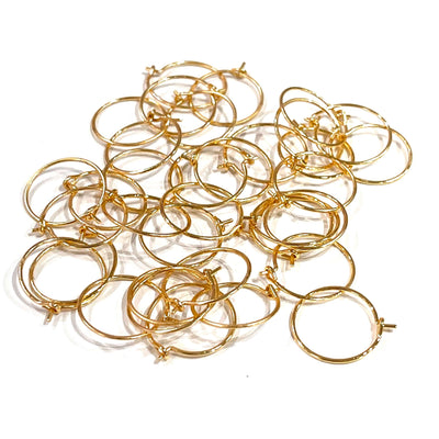 6 Pcs, 24Kt Gold Plated Earring Hoops, 15mm, Gold Plated Earring,
