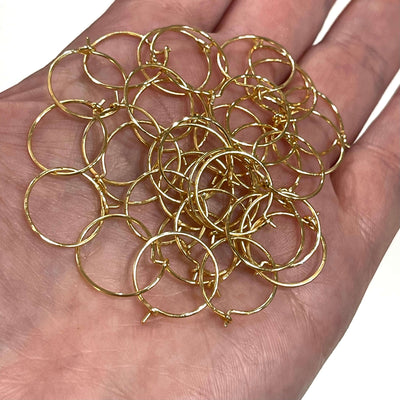 6 Pcs, 24Kt Gold Plated Earring Hoops, 15mm, Gold Plated Earring,