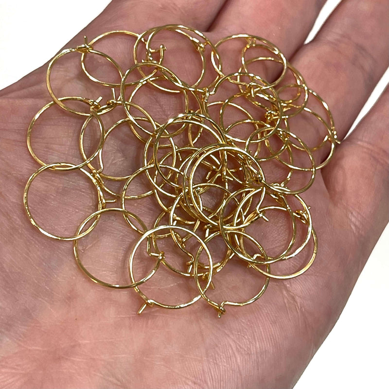 6 Pcs, 24Kt Gold Plated Earring Hoops, 15mm, Gold Plated Earring,
