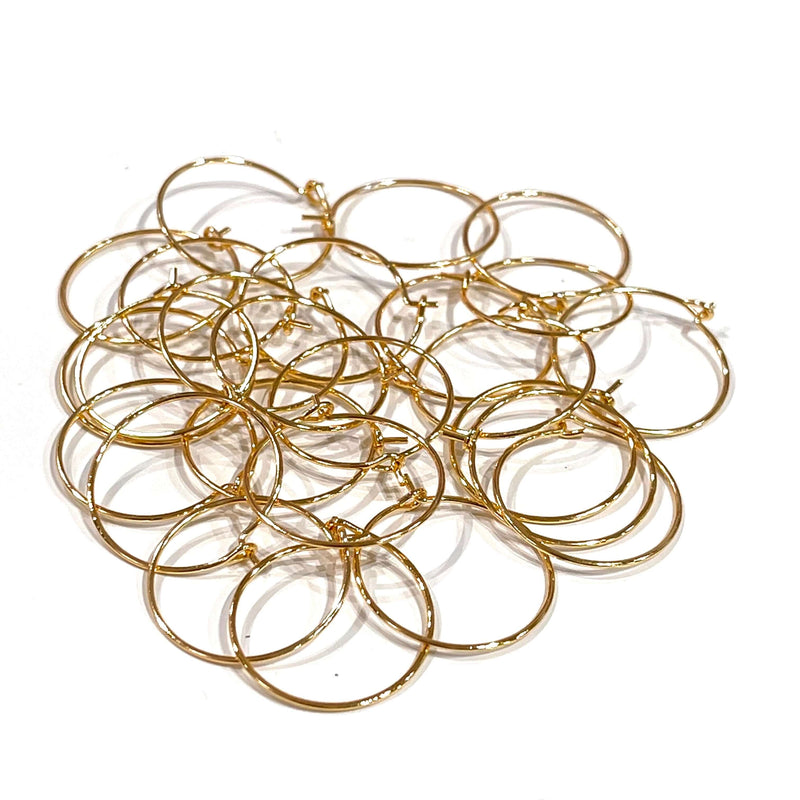 6 Pcs, Gold Plated Earring Hoops, 20mm, Gold Plated Earring,