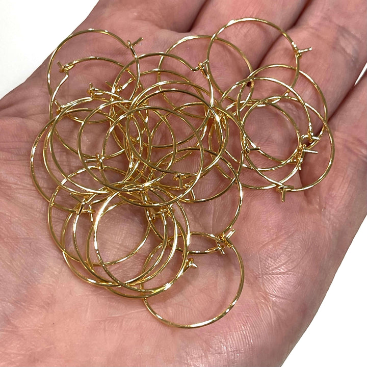 6 Pcs, 24Kt Gold Plated Earring Hoops, 20mm, Gold Plated Earring,