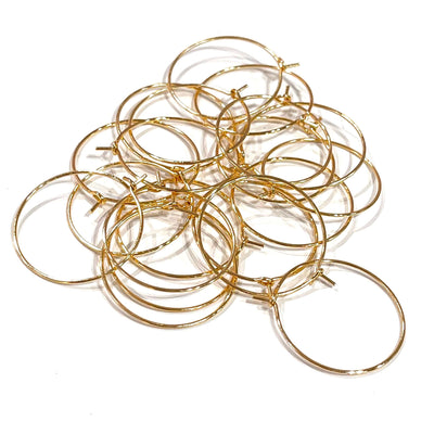 6 Pcs, Gold Plated Earring Hoops, 25mm, Gold Plated Earring,