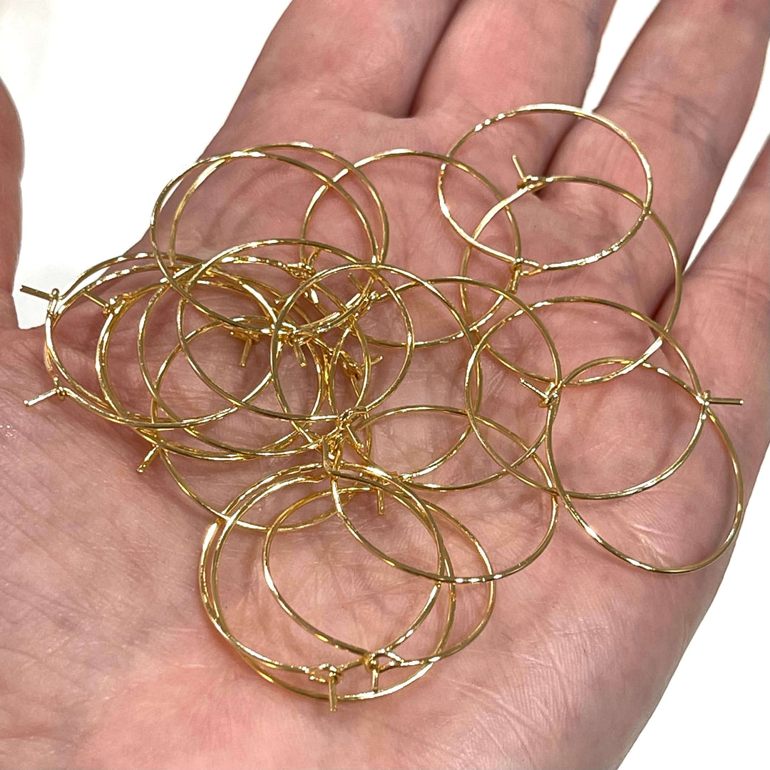 6 Pcs, 24Kt Gold Plated Earring Hoops, 25mm, Gold Plated Earring,