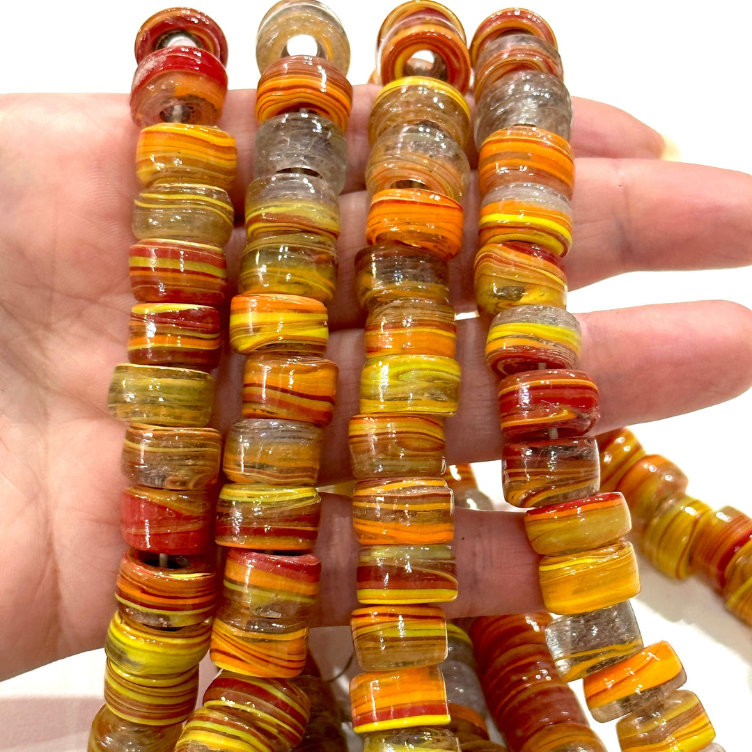 Turkish Artisan Hand Made Marbled Glass Large Ring Beads, 25 Beads in a pack
