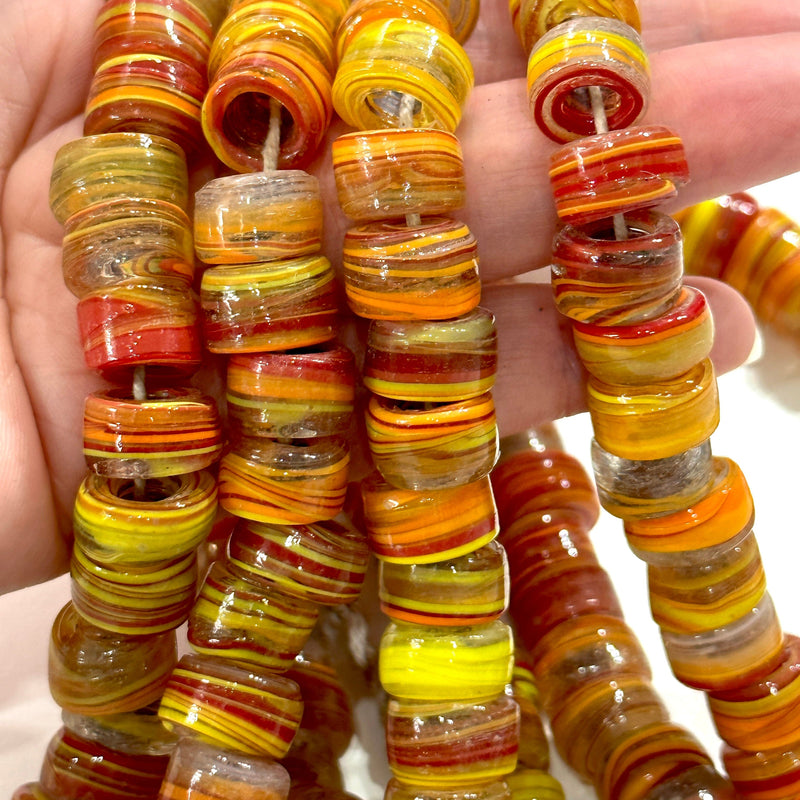 Turkish Artisan Hand Made Marbled Glass Large Ring Beads, 25 Beads in a pack