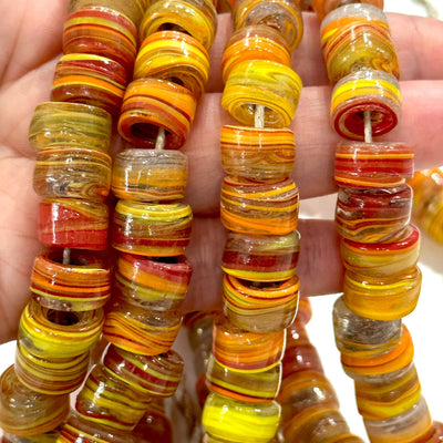 Turkish Artisan Hand Made Marbled Glass Large Ring Beads, 25 Beads in a pack