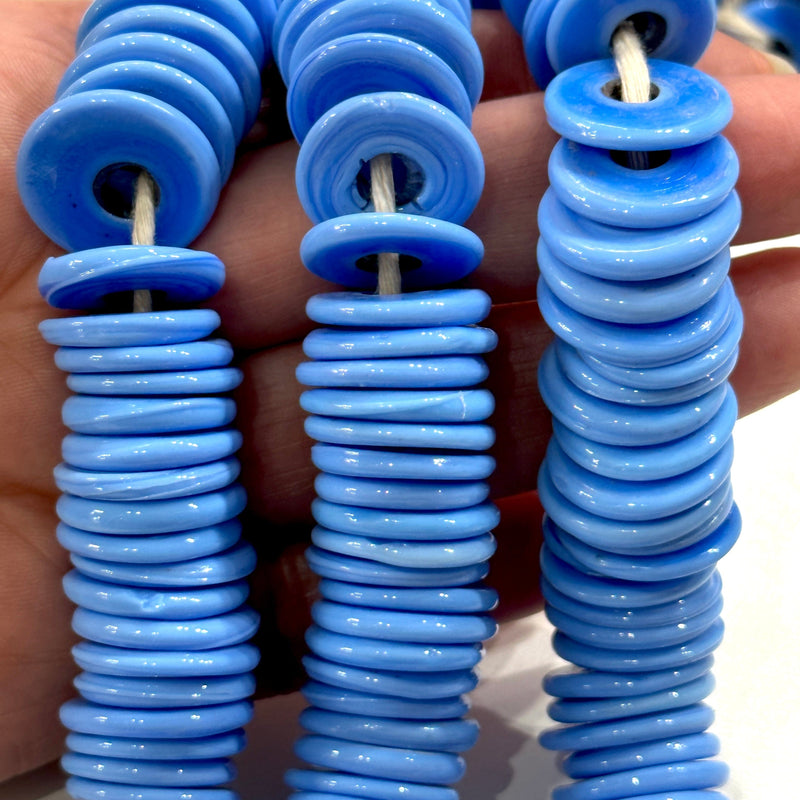 Turkish Artisan Hand Made Agate Blue Glass Large Ring Beads, 50 Beads in a pack