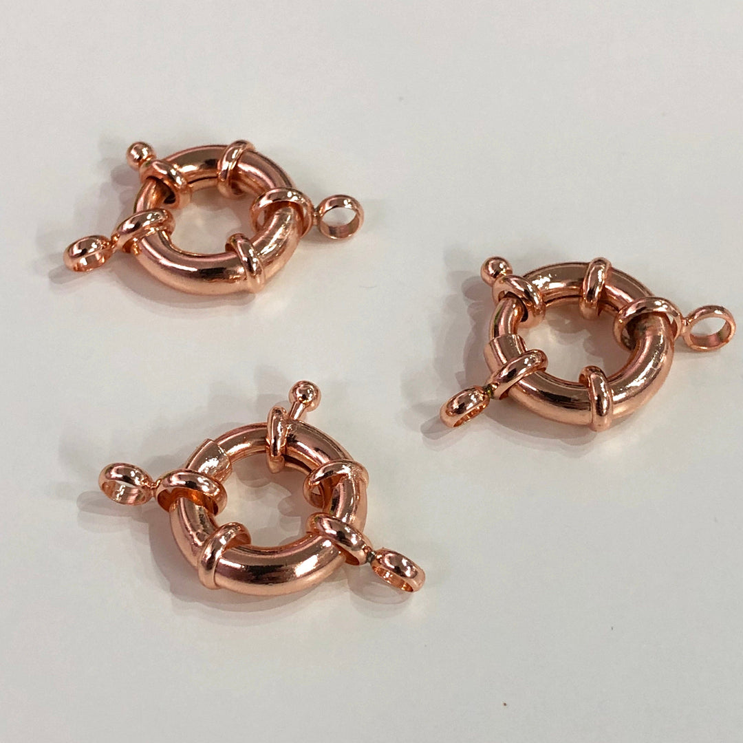 Rhodium Spring Ring Clasp with Loops, 15mm Rhodium Plated Spring Clasp, Rhodium Trigger Clasp,