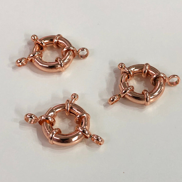Rhodium Spring Ring Clasp with Loops, 15mm Rhodium Plated Spring Clasp, Rhodium Trigger Clasp,