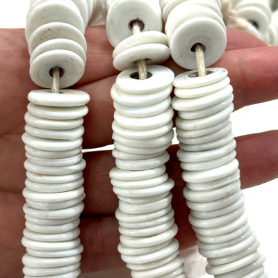 Turkish Artisan Hand Made White Glass Large Ring Beads, 50 Beads in a pack
