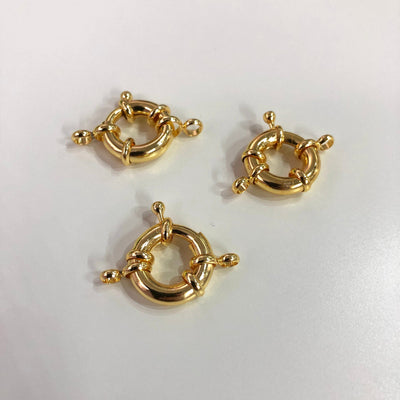 Gold Spring Ring Clasp with Loops, 13mm Gold Plated Spring Clasp, Gold Trigger Clasp,