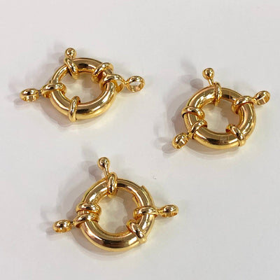 Gold Spring Ring Clasp with Loops, 13mm Gold Plated Spring Clasp, Gold Trigger Clasp,