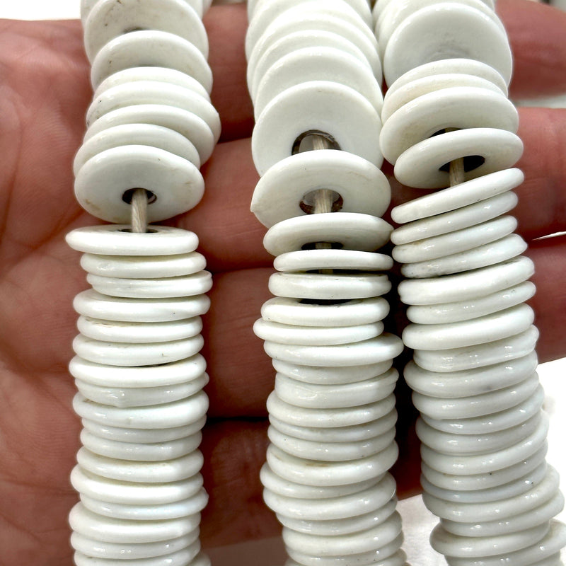 Turkish Artisan Hand Made White Glass Large Ring Beads, 50 Beads in a pack