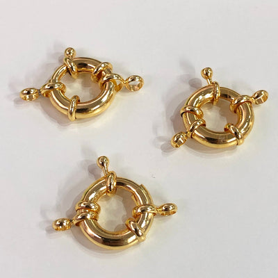 Large Gold Spring Ring Clasp with Loops, 19mm Gold Plated Spring Clasp,