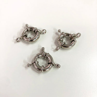Rhodium Spring Ring Clasp with Loops, 17mm Rhodium Plated Spring Clasp, Rhodium Trigger Clasp,