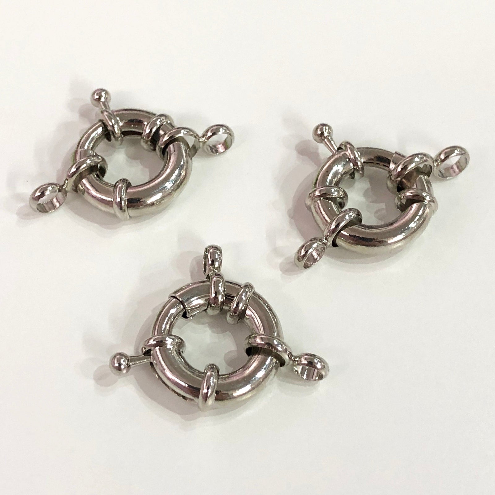 Rhodium Spring Ring Clasp with Loops, 15mm Rhodium Plated Spring Clasp, Rhodium Trigger Clasp,