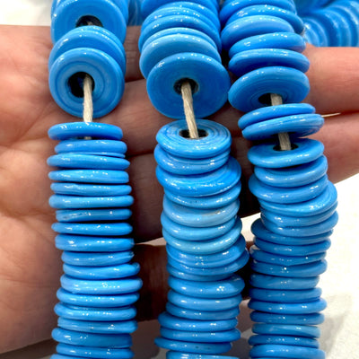 Turkish Artisan Hand Made Blue Glass Large Ring Beads, 50 Beads in a pack