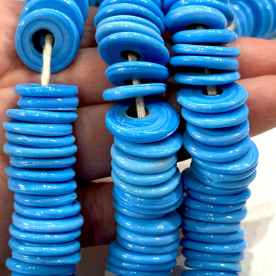 Turkish Artisan Hand Made Blue Glass Large Ring Beads, 50 Beads in a pack