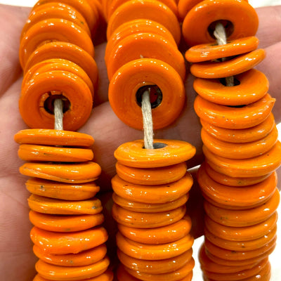 Turkish Artisan Hand Made Orange Glass Large Ring Beads, 50 Beads in a pack
