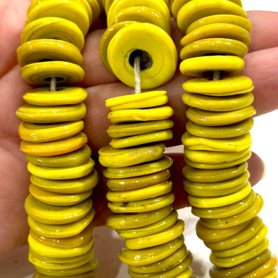 Turkish Artisan Hand Made Yellow Glass Large Ring Beads, 50 Beads in a pack