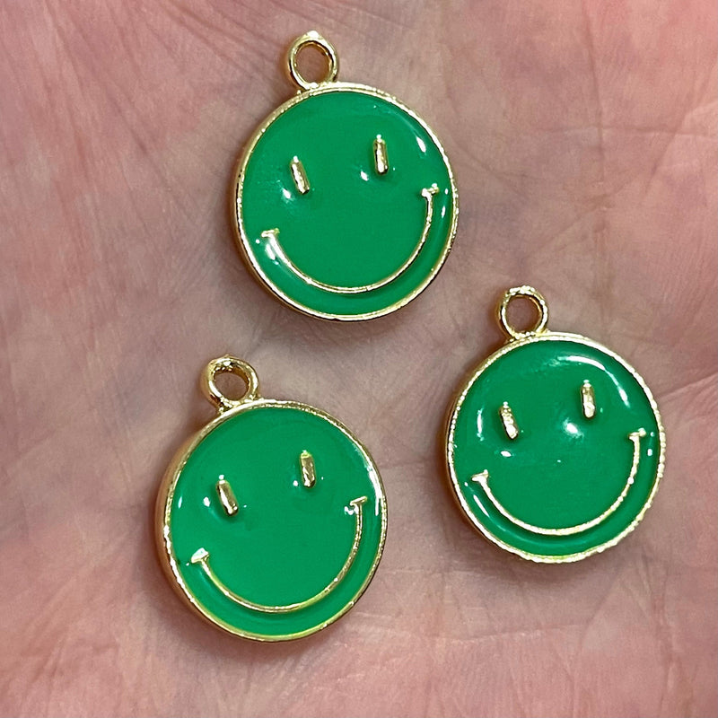 Smiley Face 24Kt Gold Plated Brass Charms, Smiley Face Emailed Brass Charms, 3 pcs in a pack