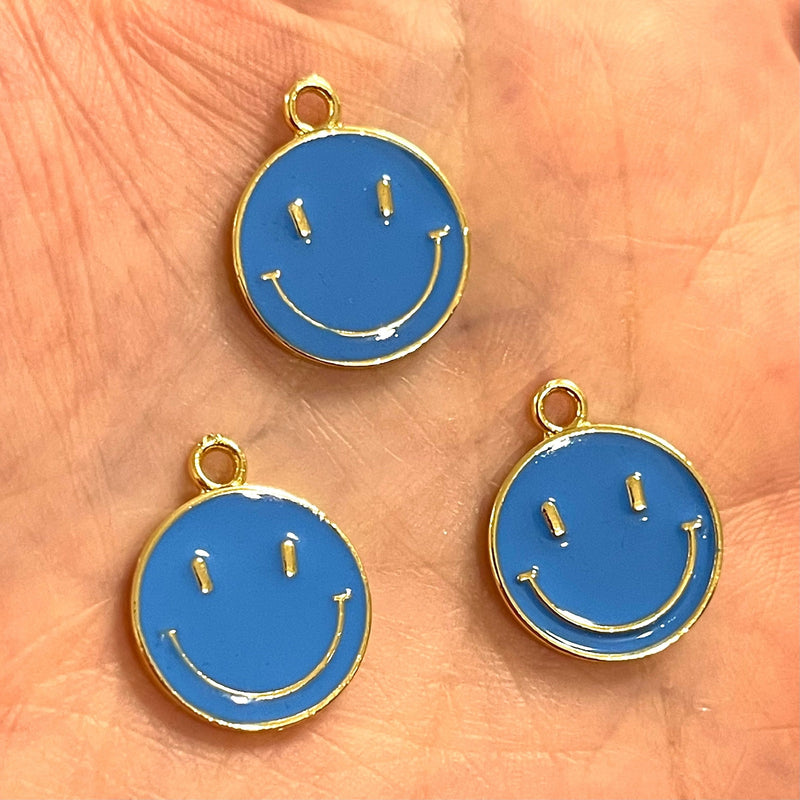 Smiley Face 24Kt Gold Plated Brass Charms, Smiley Face Enamelled Brass Charms, 3 pcs in a pack