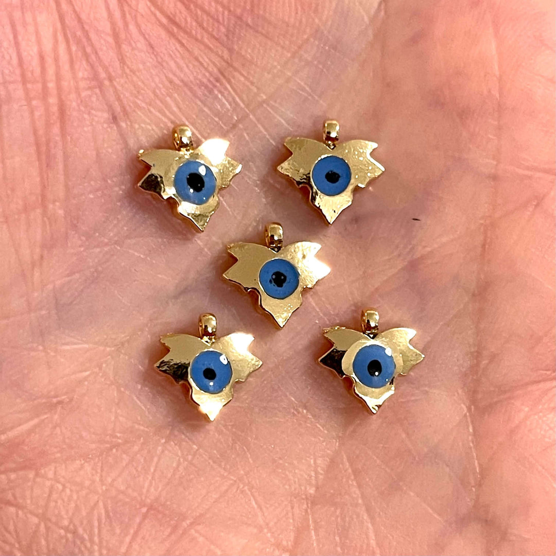 24Kt Shiny Gold Plated Leaf Evil Eye Charms, 5 Pcs in a Pack
