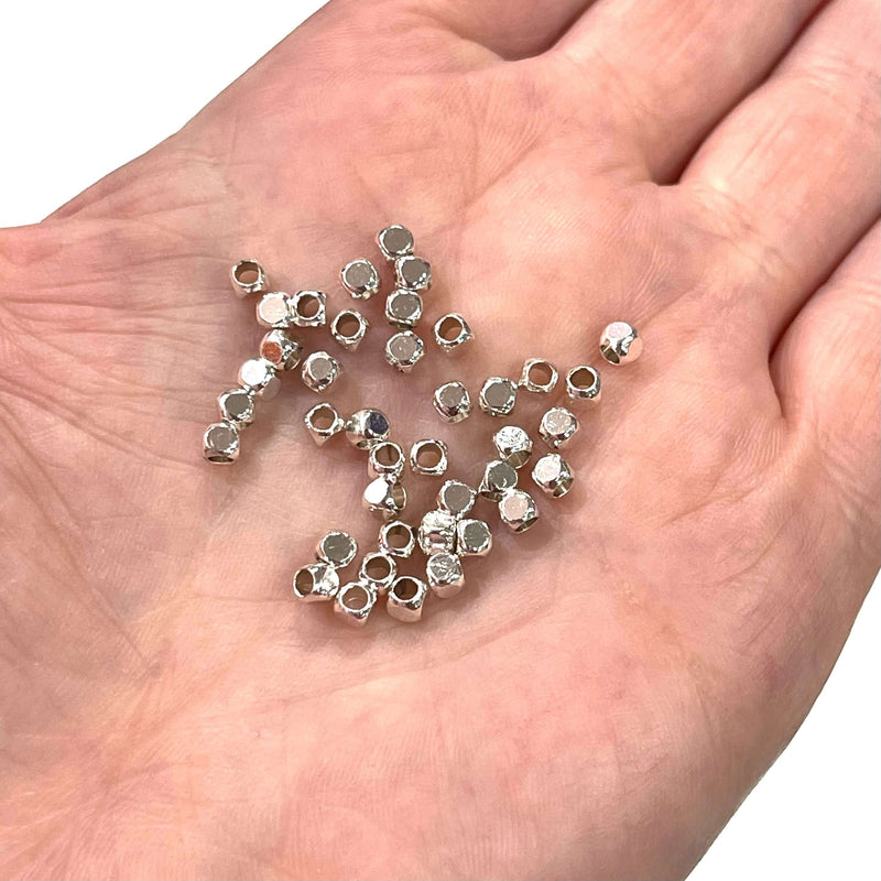 3 mm versilberte Abstandswürfel, 3 mm silberne Abstandsperlen, 250 Stück in einer Packung