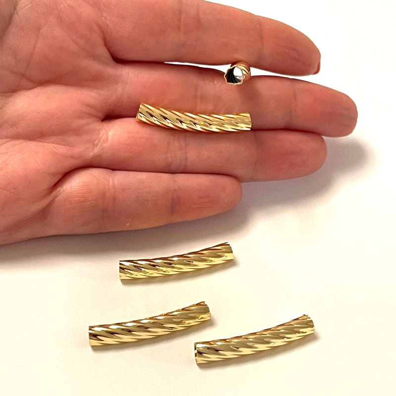 24Kt Gold Plated Twisted Spacer Tubes, Twisted Round Tube Bars , Gold Tube Bars