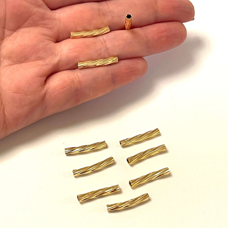 24Kt Gold Plated Twisted Spacer Tubes, Twisted Round Tube Bars , Gold Tube Bars