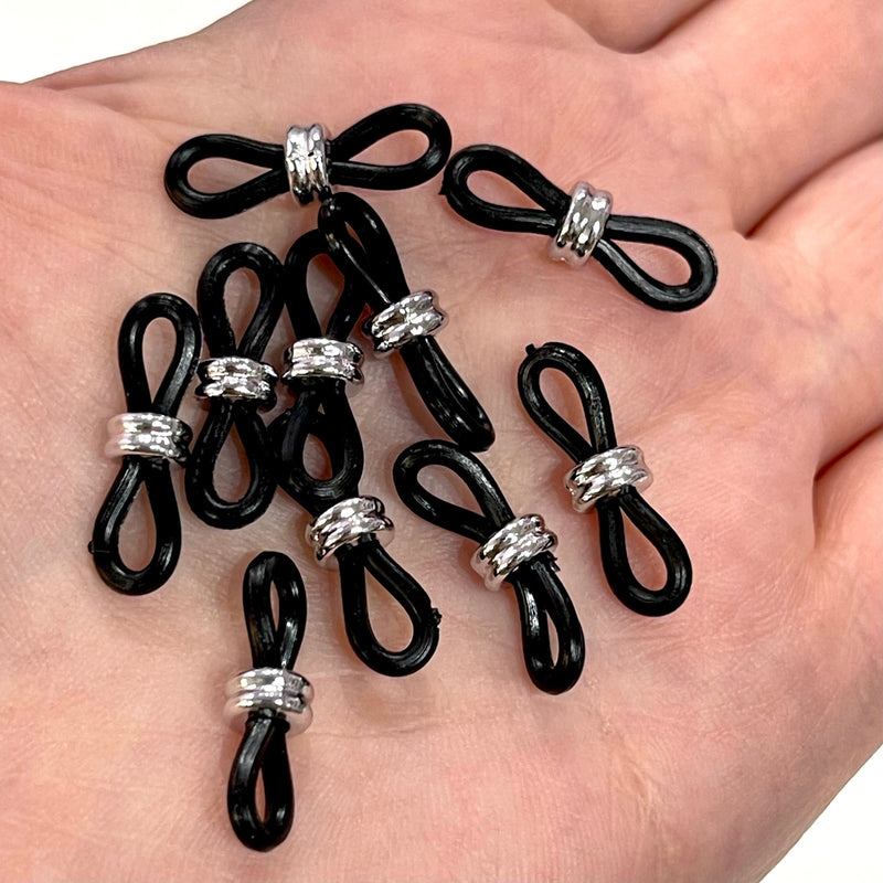 Eye Glass Holder Ends Black Rubber&Silver Plated Slider, Rubber Glasses Chain Holders - Replacement Loops for Glasses Chains,