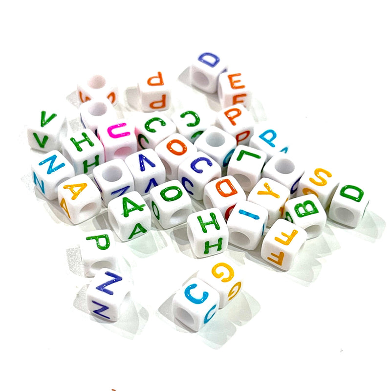 Acrylic cube white with coloured letters beads for jewellery making,1000 pcs pack