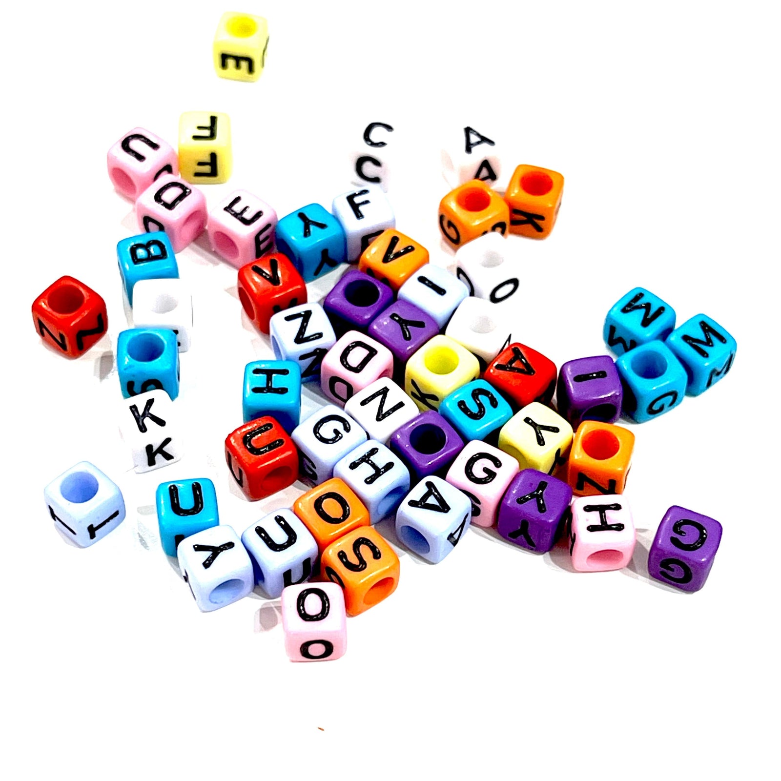 Acrylic cube assorted colored with black letters beads for jewellery making,1000 pcs pack