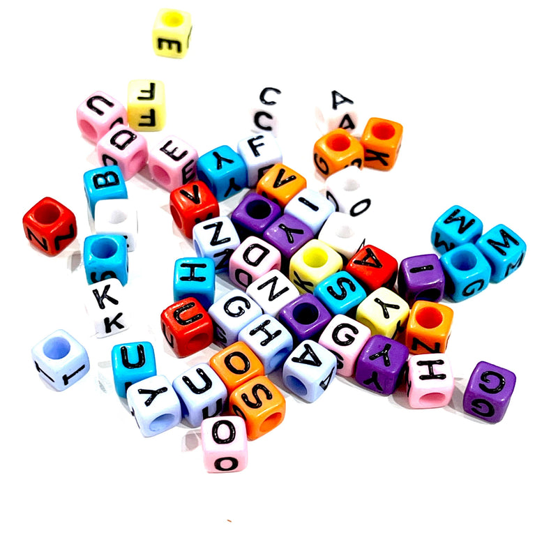 Acrylic cube assorted colored with black letters beads for jewellery making,1000 pcs pack
