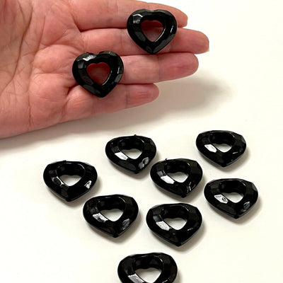 Black Acrylic Heart Charms, Acrylic Heart Beads, 10 Pcs in a pack
