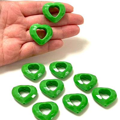 Green Acrylic Heart Charms, Acrylic Heart Beads, 10 Pcs in a pack