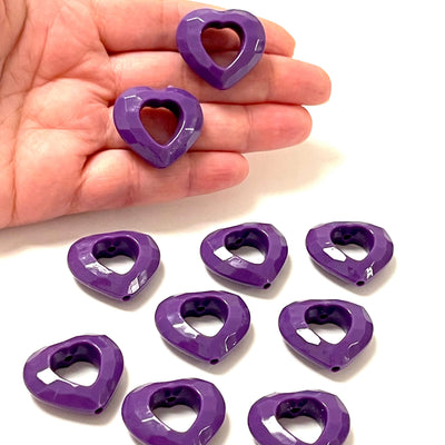 Purple Acrylic Heart Charms, Acrylic Heart Beads, 10 Pcs in a pack