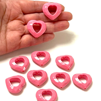 Pink Acrylic Heart Charms, Acrylic Heart Beads, 10 Pcs in a pack