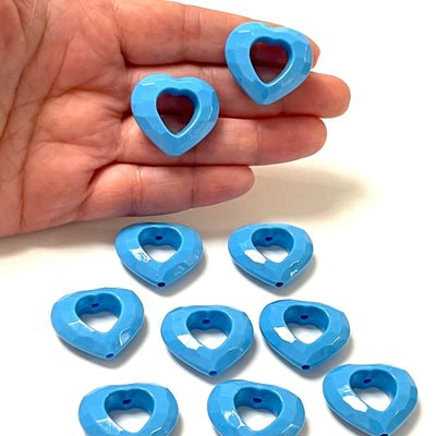 Blue Acrylic Heart Charms, Acrylic Heart Beads, 10 Pcs in a pack