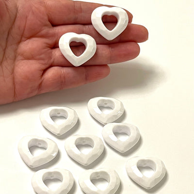 White Acrylic Heart Charms, Acrylic Heart Beads, 10 Pcs in a pack