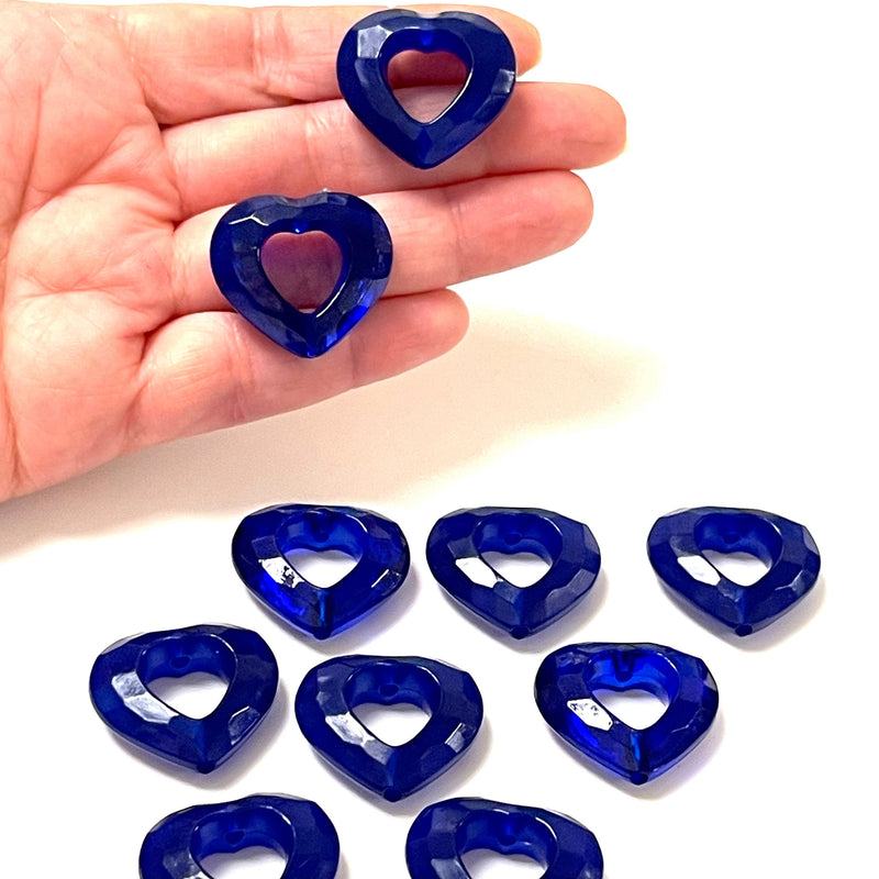 Navy Blue Acrylic Heart Charms, Acrylic Heart Beads, 10 Pcs in a pack