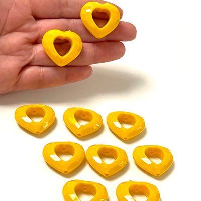 Yellow Acrylic Heart Charms, Acrylic Heart Beads, 10 Pcs in a pack