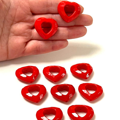 Red Acrylic Heart Charms, Acrylic Heart Beads, 10 Pcs in a pack